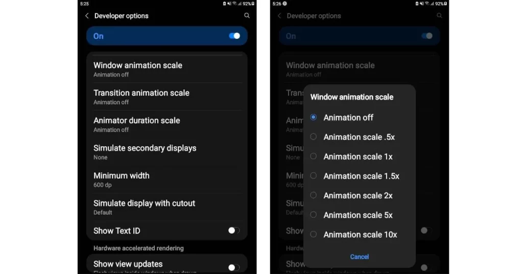 Reduce Window And Transition Animation Scales