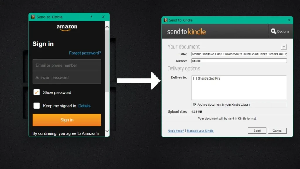 Sending EPUB Files To Your Kindle Device Via Send To Kindle Desktop Tool