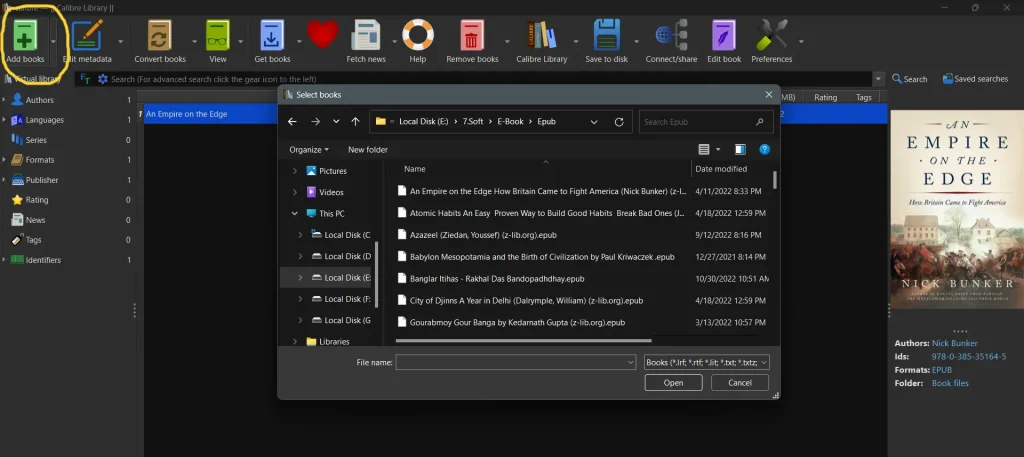 Add books to Calibre