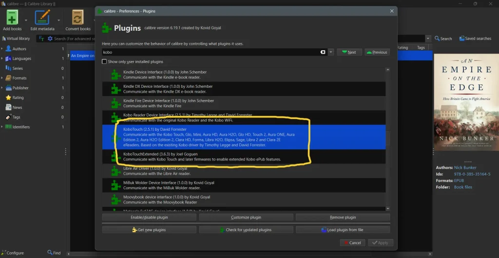 install KoboTouch and KoboTouchExtended