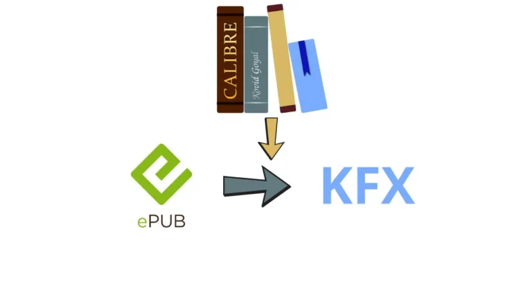 Calibre software converting an EPUB eBook to KFX format for Kindle devices