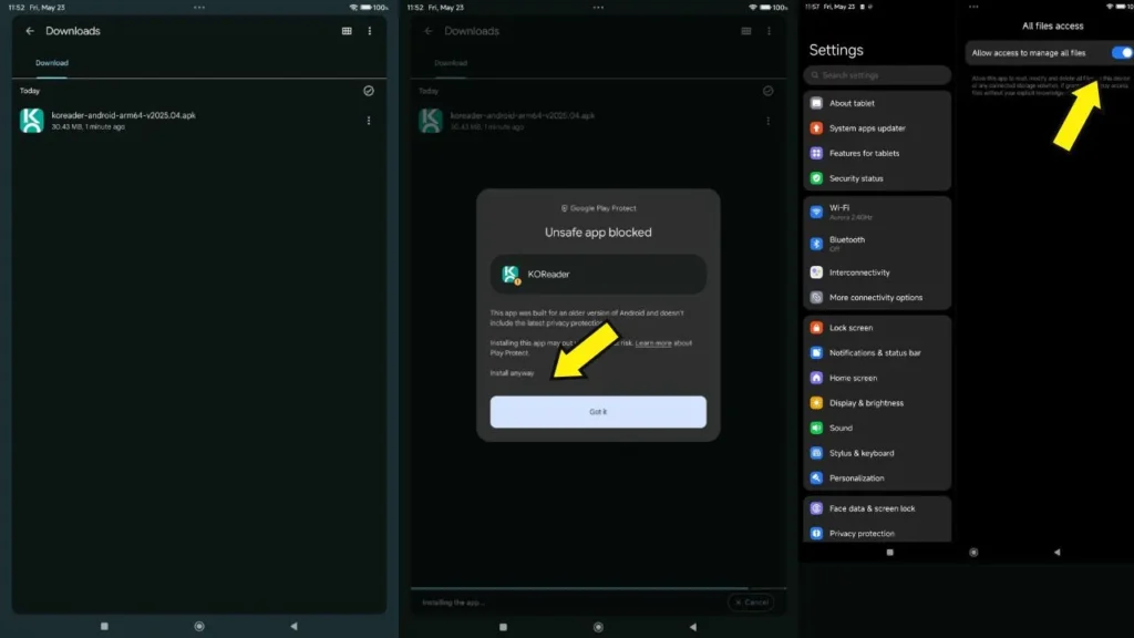 Step 2: Install KOReader APK file on Android tablet