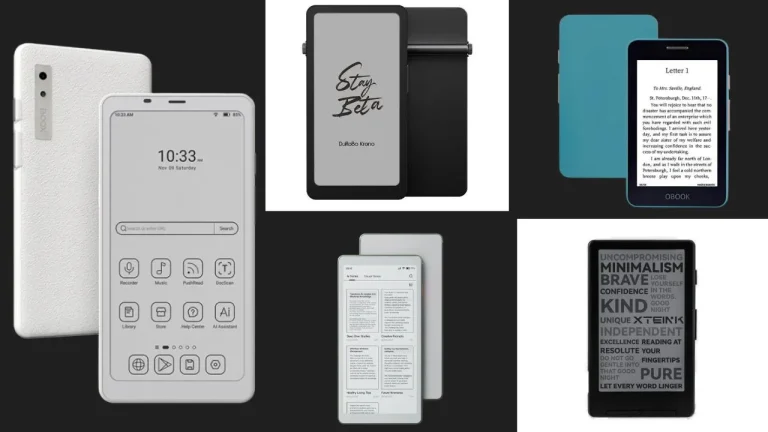 5 best small e-readers of 2026 — BOOX Palma 2, Durobo Krono, OBOOK5, VIWOODS AiPaper, and Xteink X4 compact pocket e-readers side by side