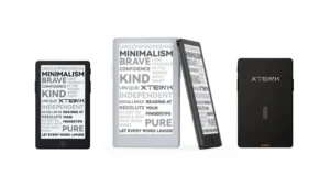 Xteink X4 Pro compact E-Ink e-reader shown in black and white color variants from front, side, and back angles